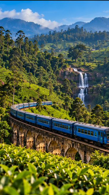Green tea plantations and misty hill country around Nuwara Eliya in Sri Lanka