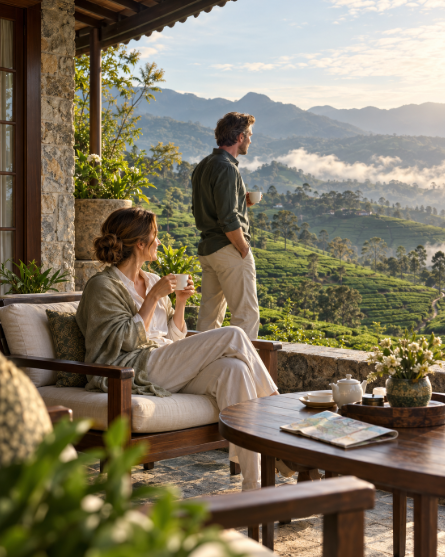 Refined private travel experience through scenic Sri Lankan landscapes on a luxury tour