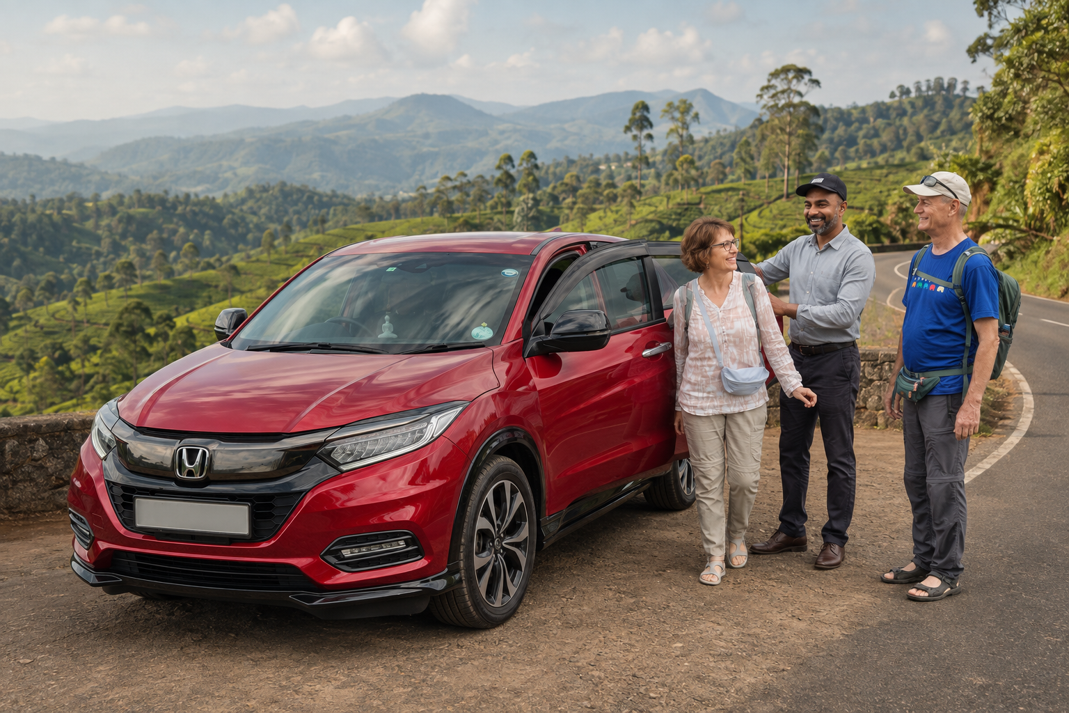 Voyageurs avec un chauffeur privé et un véhicule privé pendant un circuit au Sri Lanka